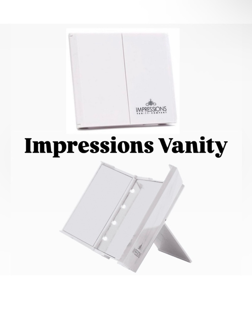 NIB Impressions Vanity Revealight Trifold Compact LED Mirror w Flip Stand– WHITE